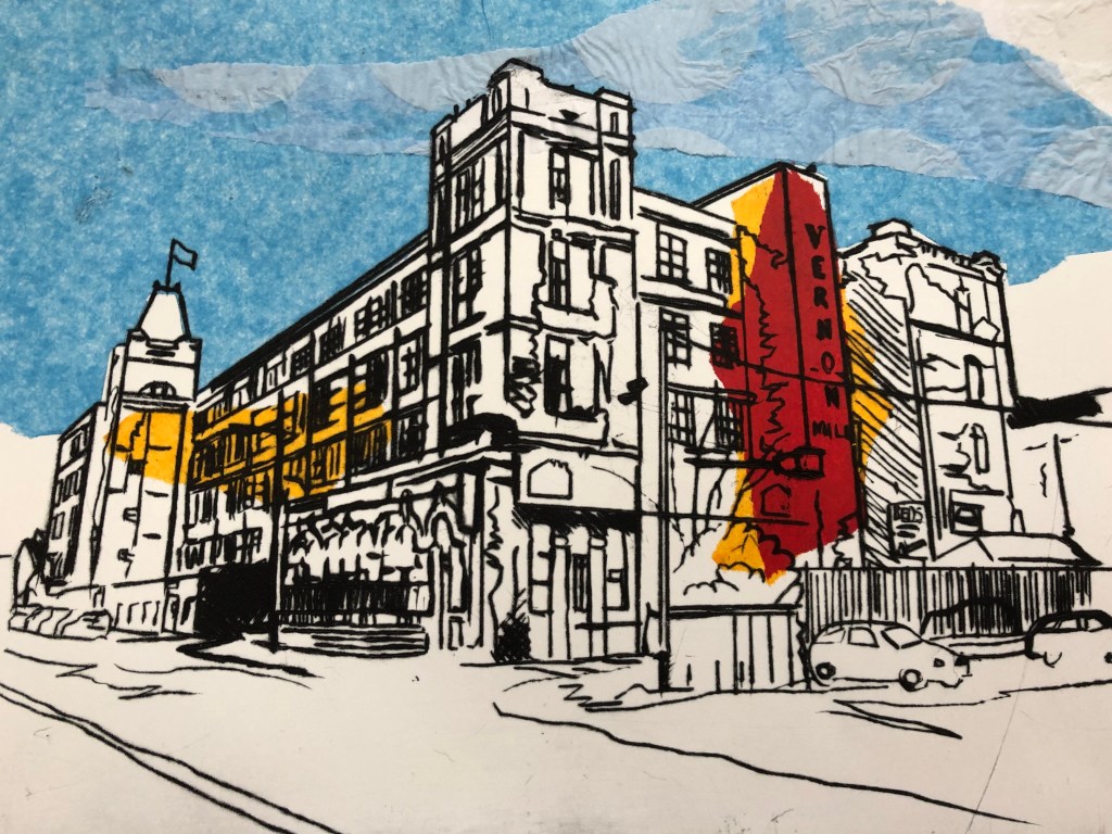 ‘Vernon Mill’ chine-collé drypoint 