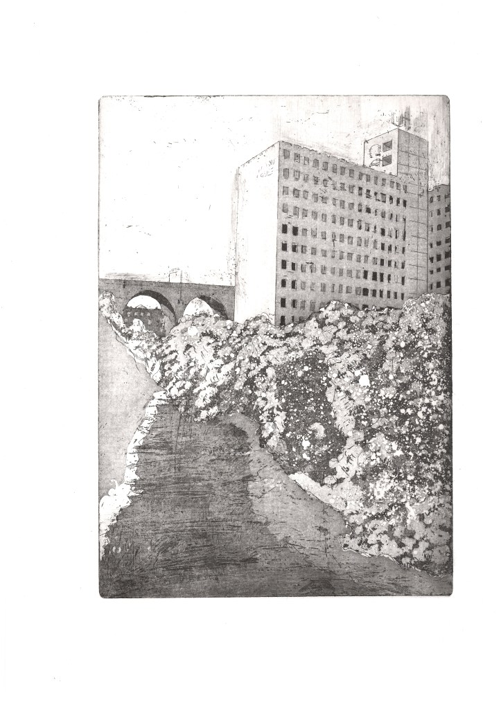 "Regent House & River Mersey" Etching Aquatint