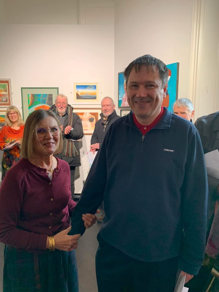 Me receiving my receiving an Honorary Lifetime Membership from the President of Stockport Art Guild Angela Herd Hall