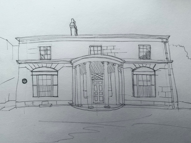 "Woodbank Hall" by Neil Robinson, pencil sketch